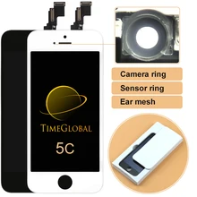 2pcs Free ship Alibaba china clone lcd For iPhone 5C display with Touch Screen Digitizer Assembly Black&White +Frame+Camera