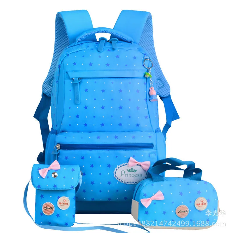 3 шт./компл. школьные ранцы Рюкзак Школьный модная детская одежда милые рюкзаки для детей с рисунком из геометрических фигур для девочек-подростков, школьный студент Mochila - Цвет: sky blue A