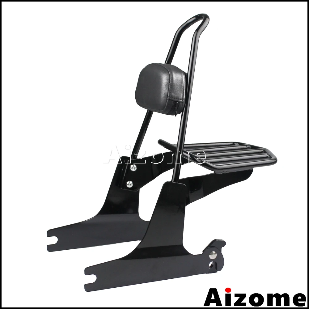 Black Motorcycle Backrest Sissy Bar Luggage Rack For Harley Softail Fat