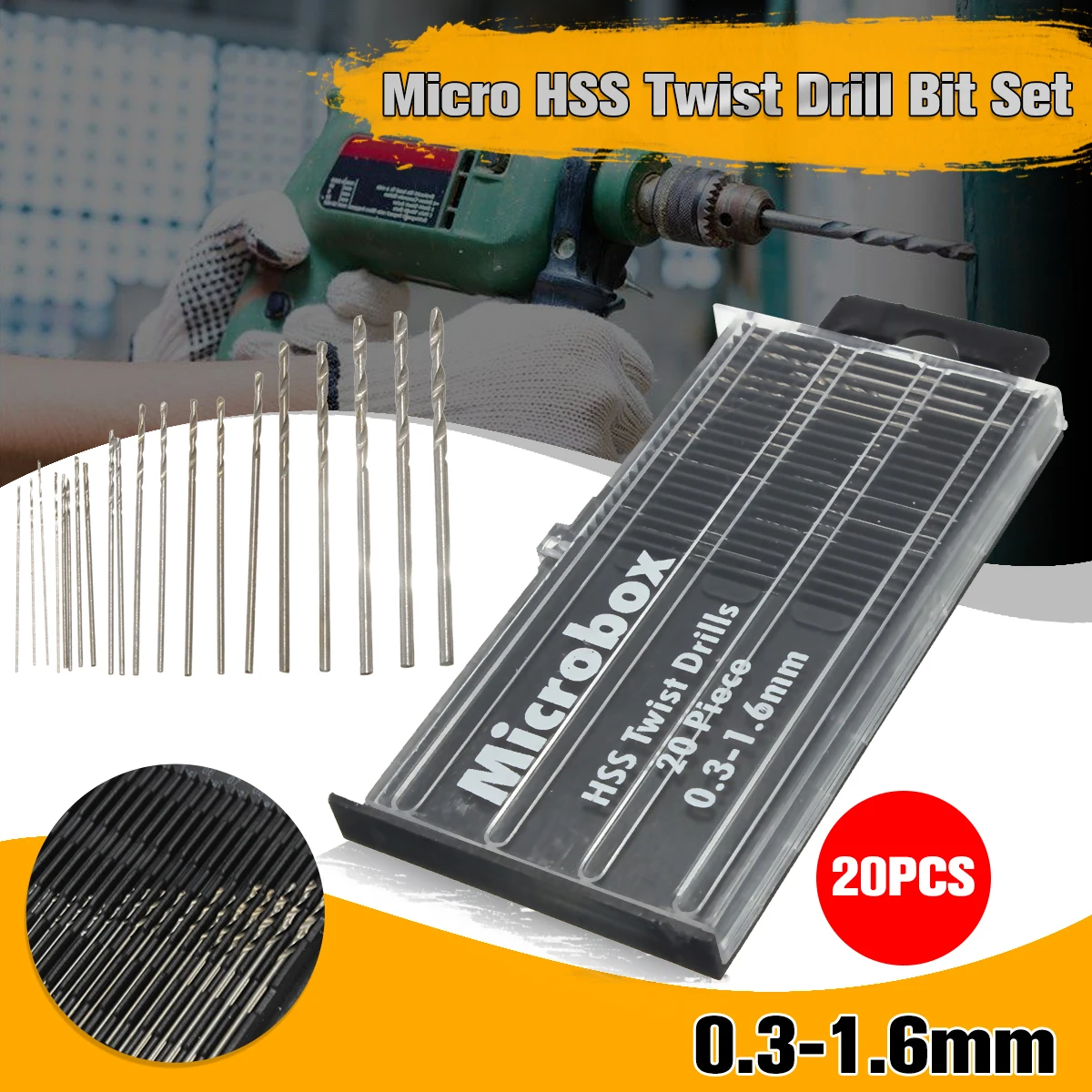 

20Pcs Mini High Speed Steel HSS Micro Twist Drill Bit Set 0.3mm-1.6mm Model Craft With Case Repair Parts