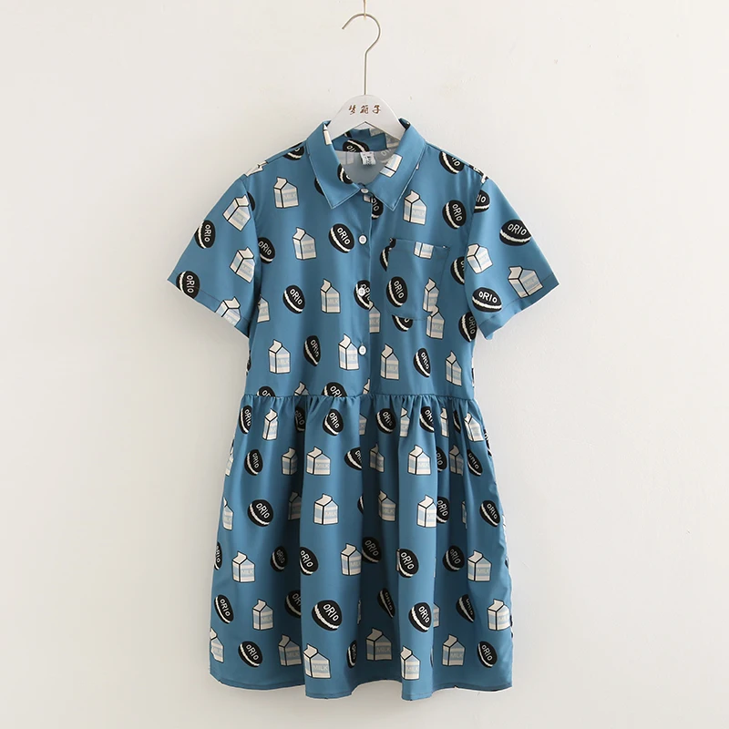 

2019 summer new biscuit print dress female short-sleeved dress mori girl