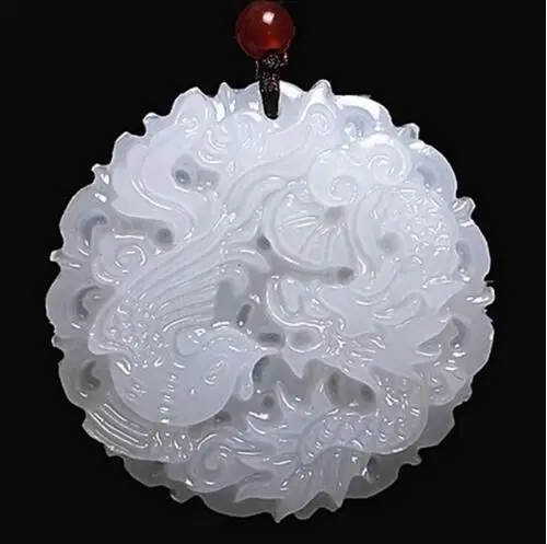 

Beautiful Genuine Handmade Natural White Jadee Carved Dragon Phoenix Pendant Necklace Fashion Carving Pendants Jewelry