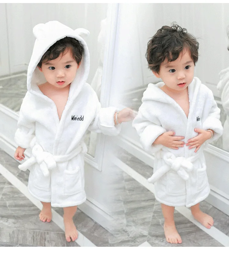 New Arrival Soft Children's Robes Baby Kids Pajamas Boys Girls Letter Embroidery Sleepwear Bathrobes Kids Hooded Baby Robes