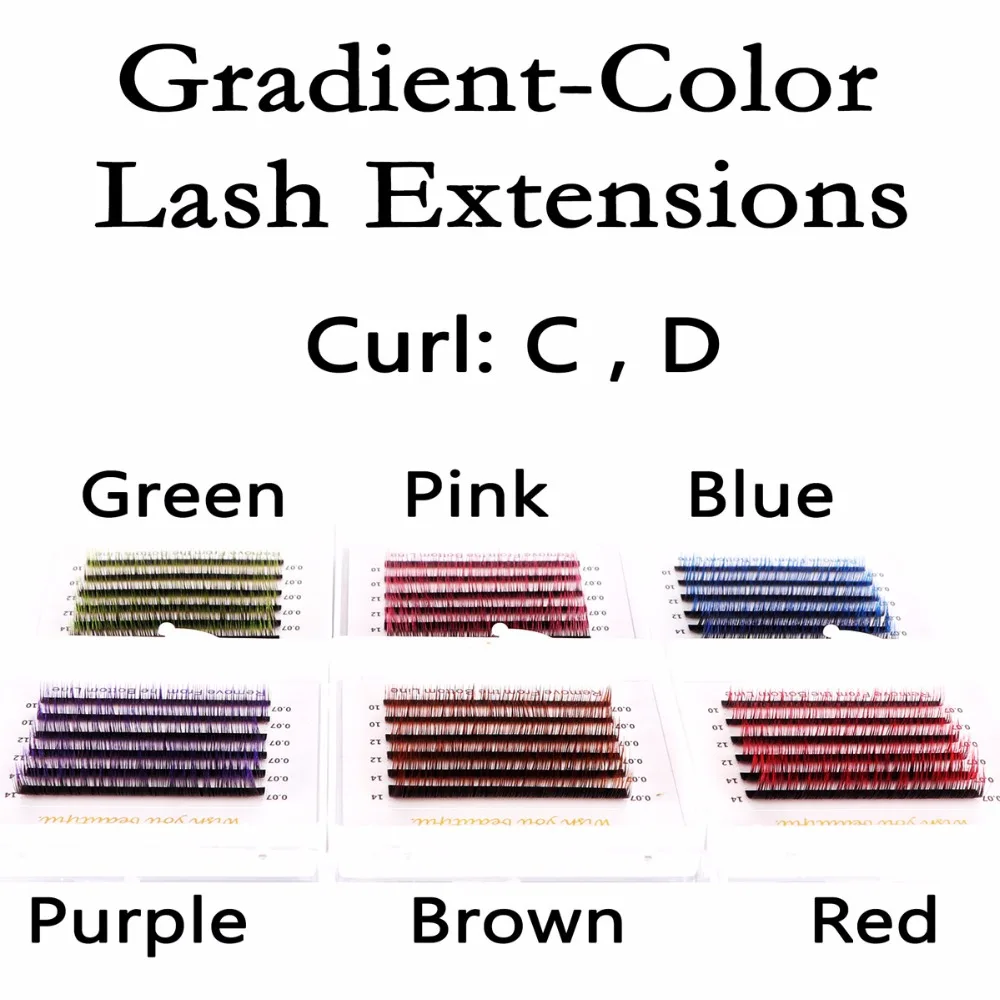 2 шт окрашенные ресницы градиент розовый/красный/зеленый/коричневый/синий/фиолетовый наращивание ресниц для женщин макияж