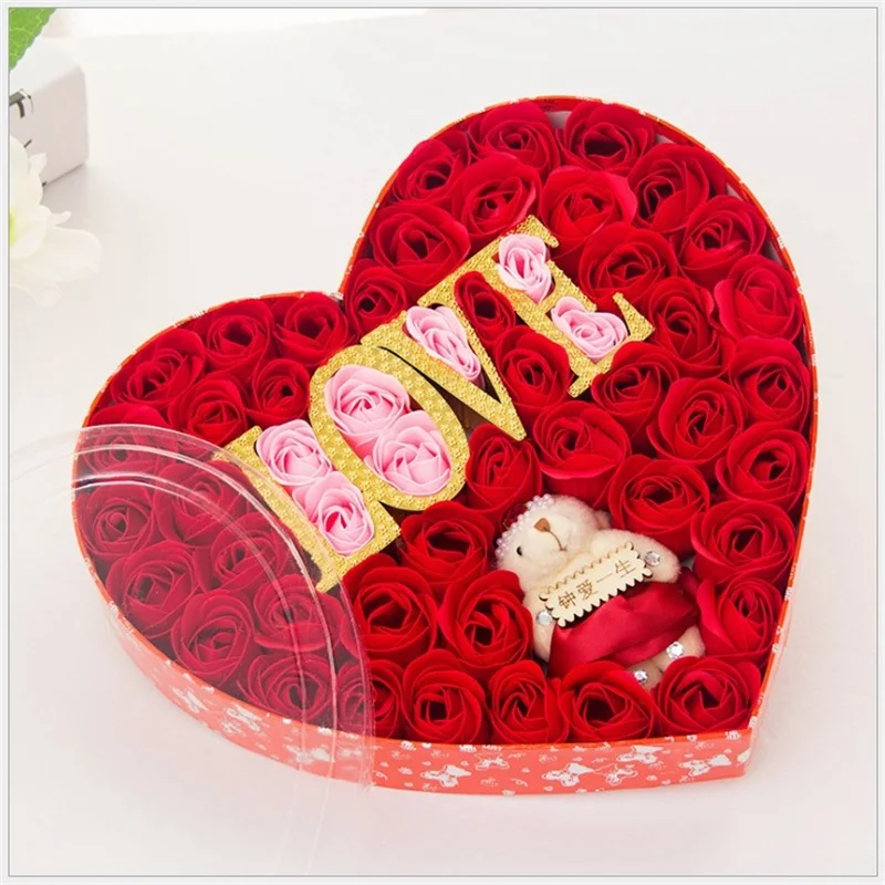 

Romantic Rose Soap Flower gift box With Plush Animal toys Teddy Bear Doll Creative gift For Valentine's Day Wedding /birthday