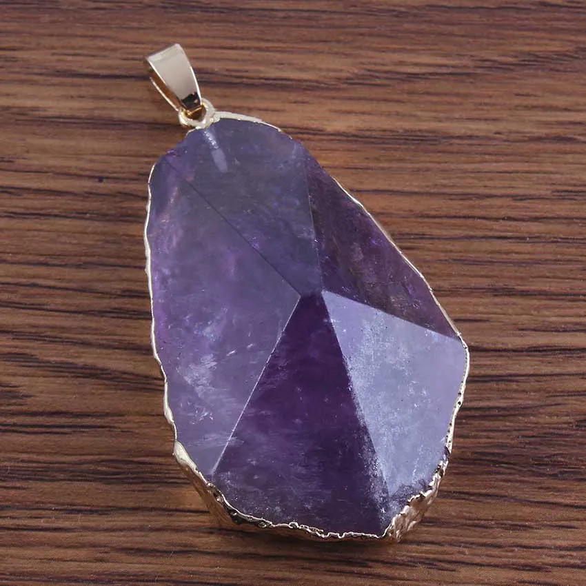 

UMY Popular Gold Plated Druzy Natural Amethyst Section Irregular Shape Pendant Fashion Jewelry