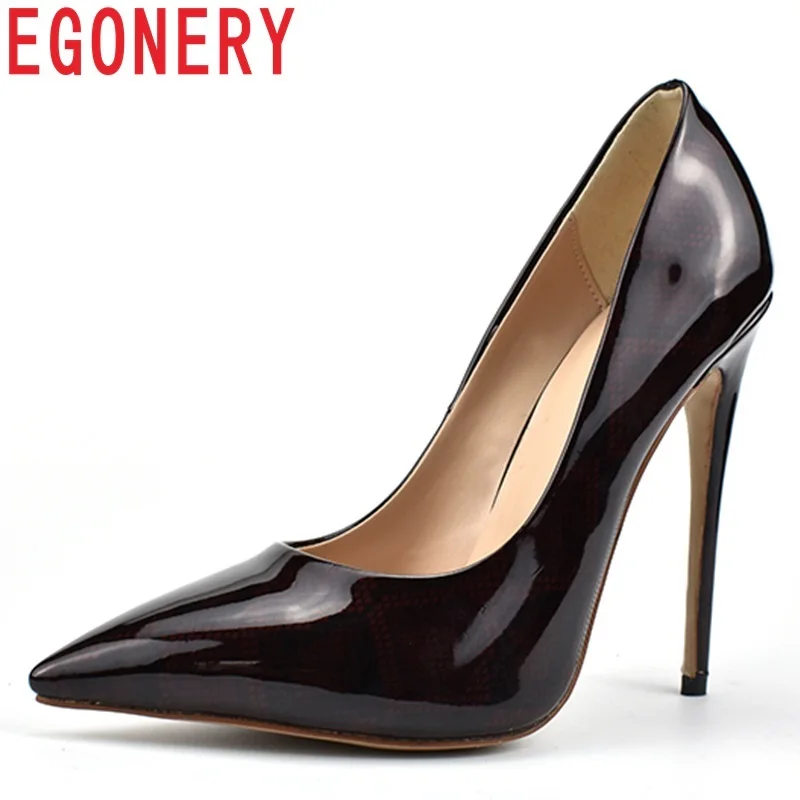 

EGONERY 2019 spring outside new fashion sexy patent leather party women pumps 12 cm thin heels pointed toe shallow shoes women
