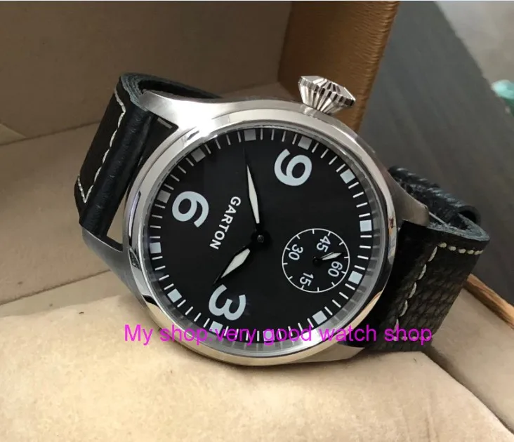 الأزرق مضيئة اليد اليسرى نمط 47 مللي متر الأسود الهاتفي الآسيوية 6498 الميكانيكية اليد الرياح حركة الرجال الساعات ساعات آلية PA54-8