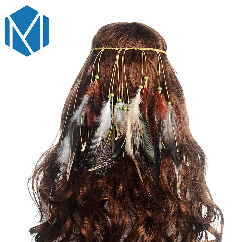 M Mism Girls Popular Feather Headband Festival Hippie Hair Band