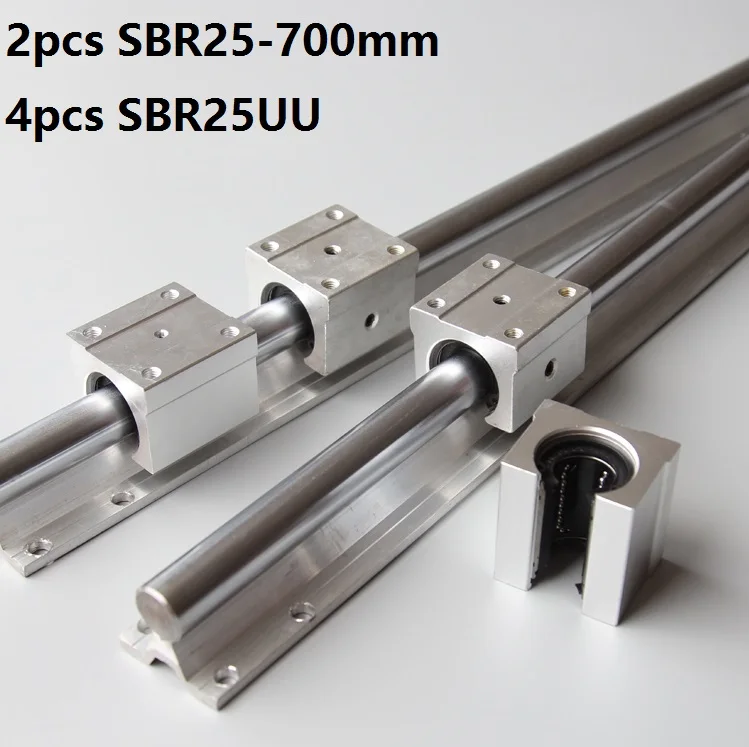 

2pcs SBR25 25mm 700mm Support Linear Guide Rail + 4pcs SBR25UU Linear Bearing Sliding blocks For CNC Router Parts