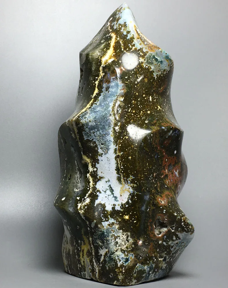 

696g RARE NATURAL OCEAN JASPER QUARTZ CRYSTAL FLAME HEALING buddha incense burner