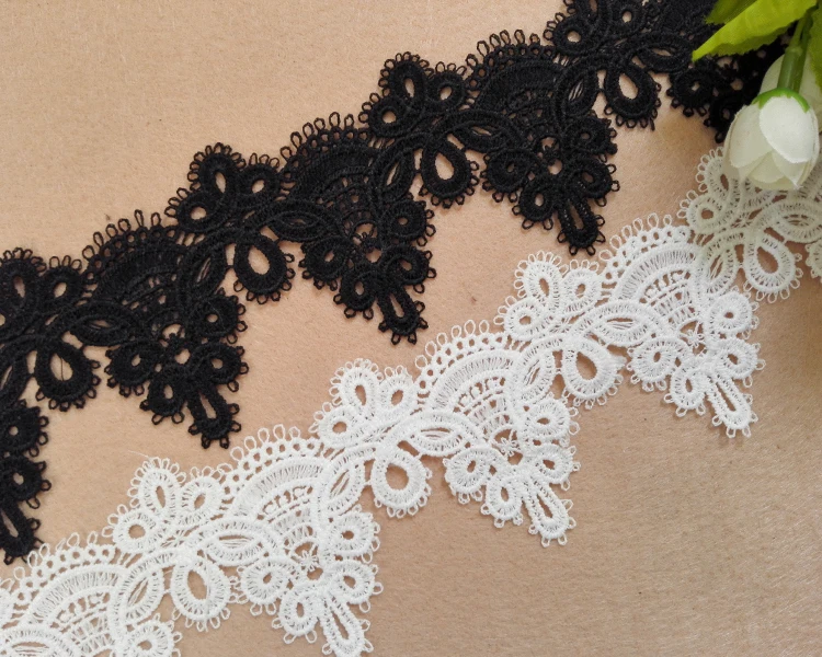 

Wide 5.5cm DIY Handcrafts Black White Lace Fabric Flower Sewing Applique Lace Collar Curtain wedding guipure supplie L003