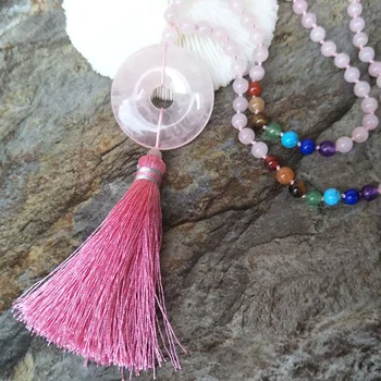 

5 Strands Natural 7 Chakras crystal Amazon Tiger Eye Stone Beads with Tassel Knot Handmade Boho Women Jewelry Necklaces NK102