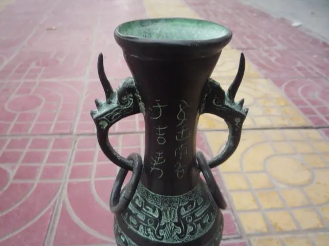 Редкая старинная бронзовая ваза MingDynasty, с резьбой, орнамент, лучшая коллекция и украшение