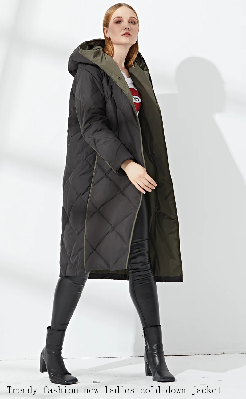Модное длинное пальто с новым рисунком, теплое одноцветное женское пуховое пальто с капюшоном, куртка