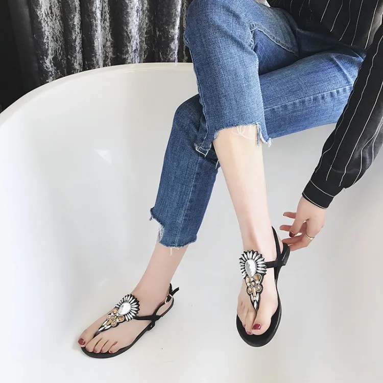 Diamond Casual Sandals Women Summer Beach Shoes Gladiator Flat Sandals Ladies Bohemian beach Flip-flops (11)