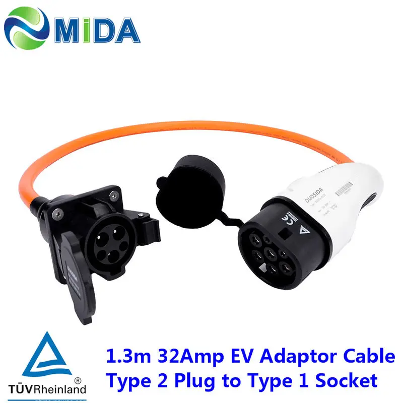 

1.3M 32A IEC 62196-2 Type 2 Mennekes EV Connector to Type 1 Socket EV Adaptor Cable EV Plug Electric Charging Cable EVSE Charger