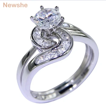 

Newshe 2 Pcs Wedding Ring Set 1.5 Ct 6 Prong Setting AAA CZ Solid 925 Sterling Silver Engagement Rings Trendy Jewelry For Women