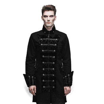 

Punk Men Casual Jacket Long Sleeve Black Chinese Tunic Suit Victorian Stand-collor Winter Formal Coats
