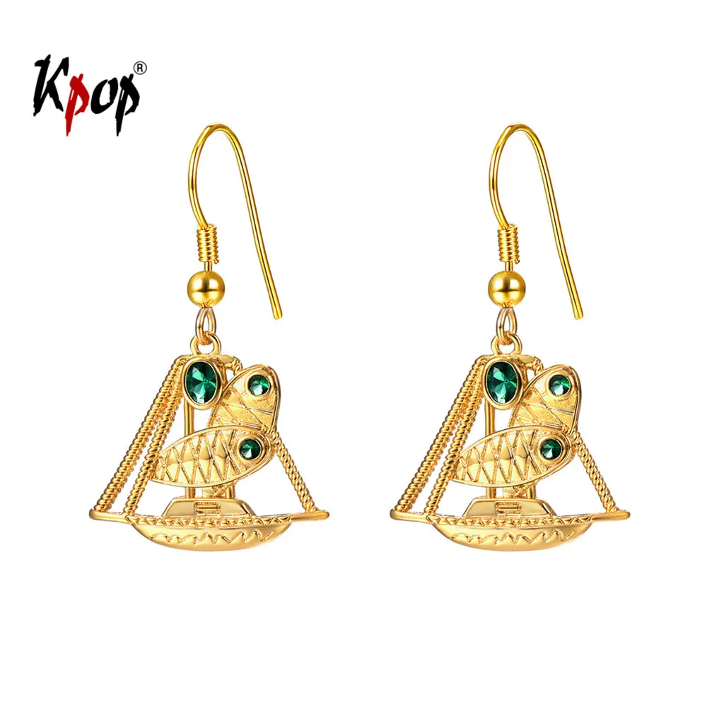 Kpop Sailing Boat Drop Earrings For Women Png Vintage Jewelry Gold