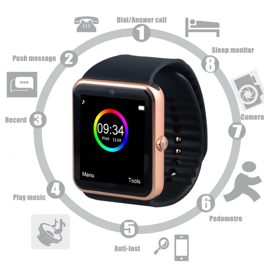 GT08 Smart Watch For smart Men Women Android Wristwatch Electronics Smartwatch With Camera SIM TF Card PK Y1 DZ09 Q8 | Электроника