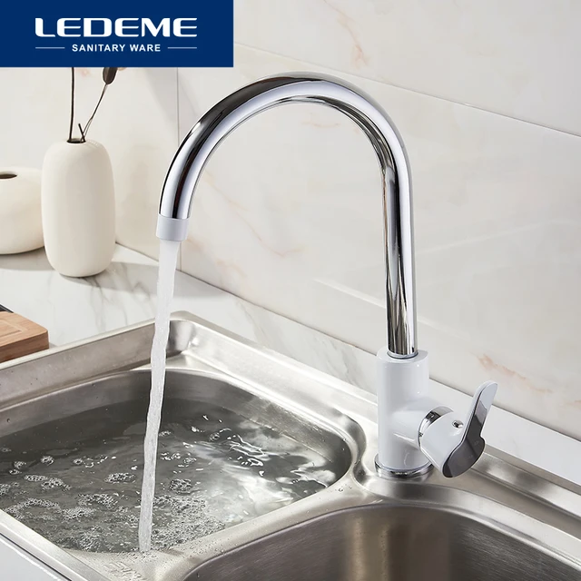 Special Price LEDEME Brass Pull Out Rotary Brushed Kitchen Faucet Sink Mixer Tap Single Handle Deck Mounted Hot And Cold Water L4003W 