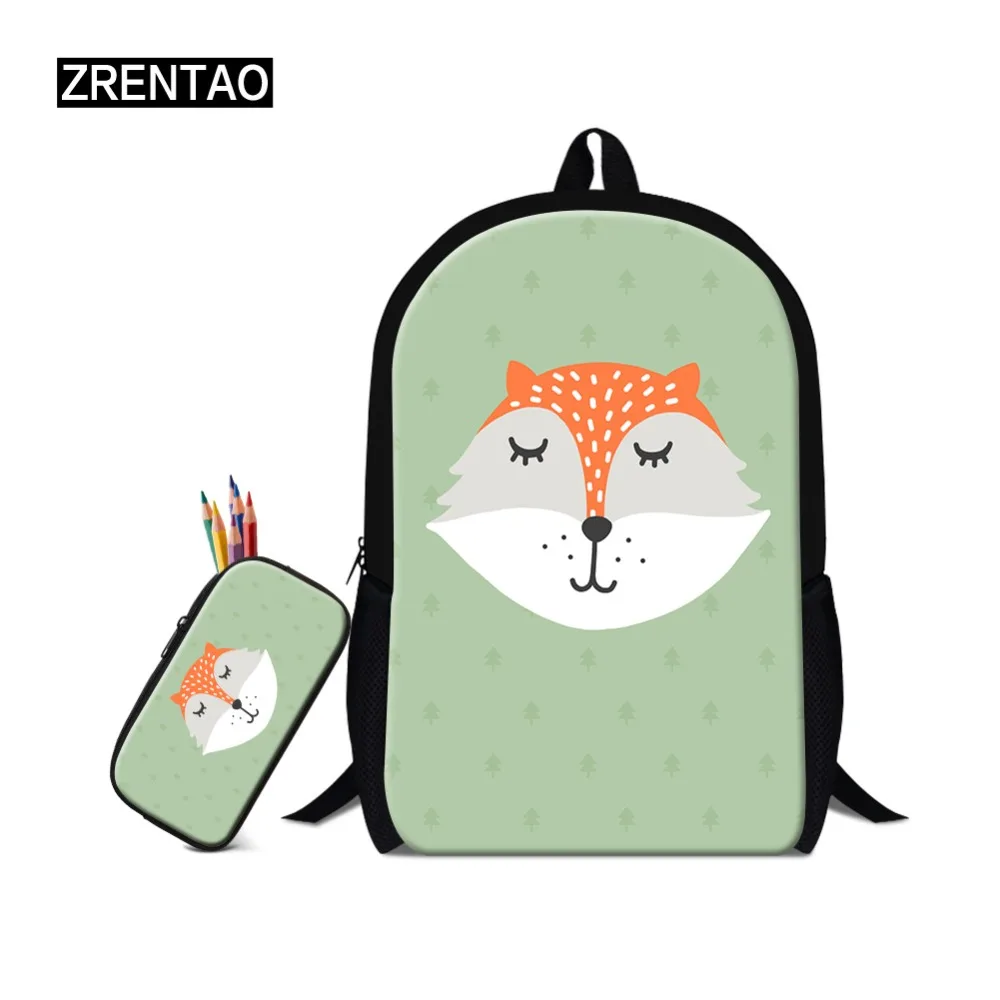 

ZRENTAO pupils mochilas cartoon fox pattern school backpack with pencil case casual daily 2PCS\set backpack for primary students