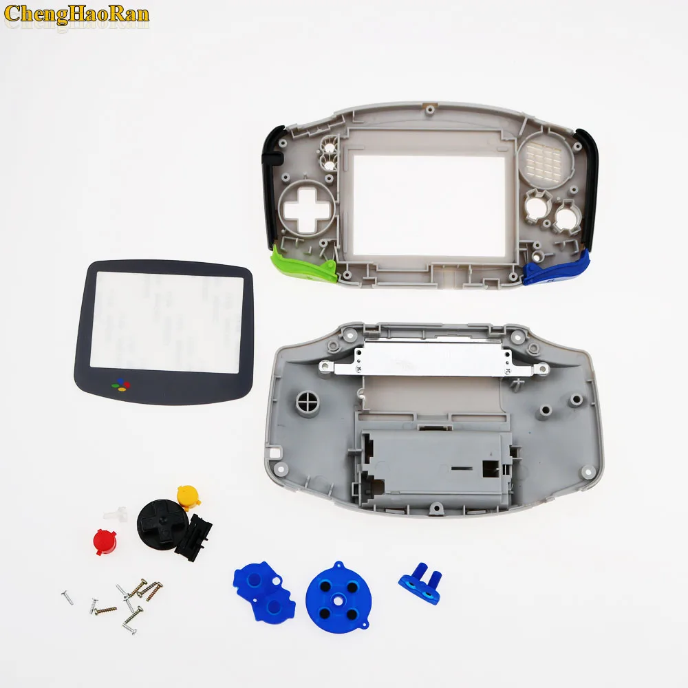ChengHaoRan 1set Grey For Gameboy Advance Plastic Shell Case Housing w Screen For GBA case Cover with screwdriver