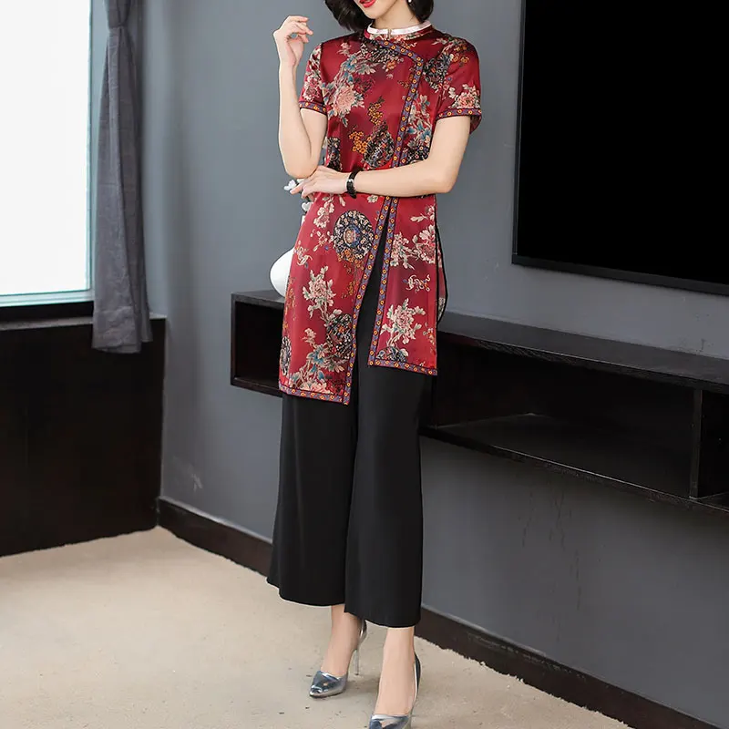 

Silk Women Two Piece Outfits Festival Wide Pant Suits and Top Co-ord Set Plus Size Large Big 2019 Summer Elegant Party Clothes
