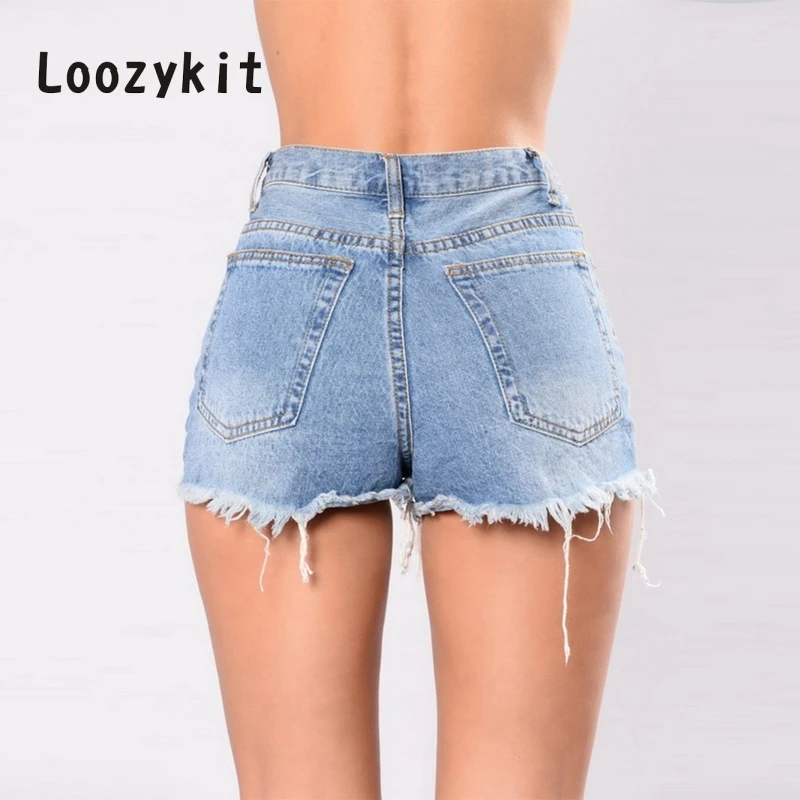 LOOZYKIT Summer Denim Short Jeans Women High Waist Hole Ripped Shorts Fashion Casual Slim Plus Size Denim Shorts Female