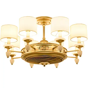 

American style gold cloth art ceiling fans with light for hotel foyer lighting drop lamp and Electric fan double function apply