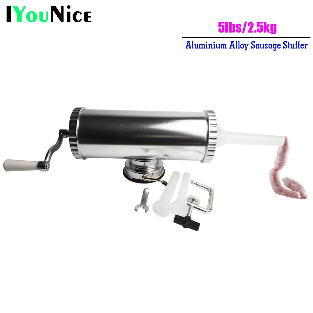 

5lbs/2.3L Horizontal Manual Meat Sausage Stuffer making Machine Aluminum Sausage Filler Maker Filling Funnels With Sucker