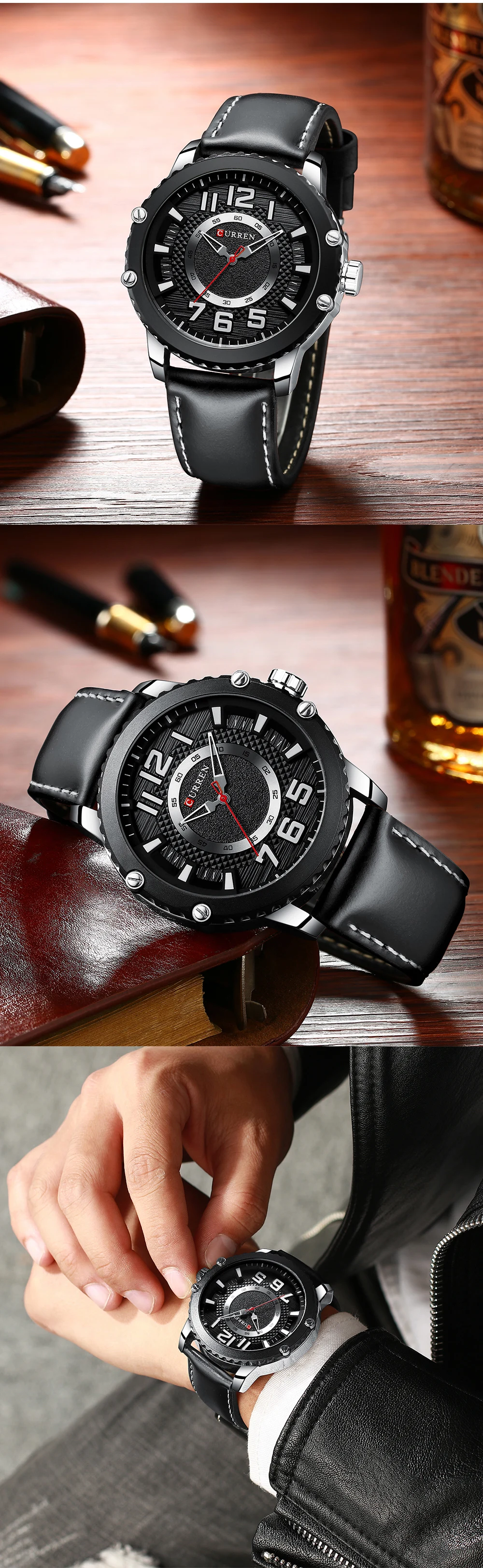 CURREN Casual Leather Watch for Men Style Business Quartz Wristwatches New Relojes Hombre Unique Design Clock Male Watches