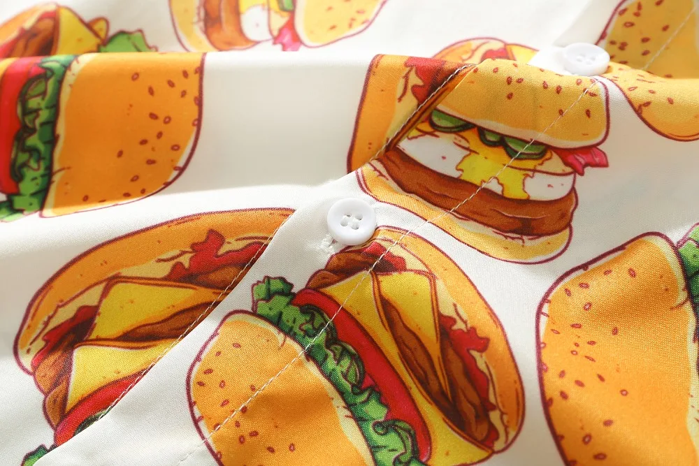 Уличные мужские рубашки с принтом темных икон гамбургеров, Осенние Гавайские рубашки для отдыха, рубашки в стиле хип-хоп, уличная одежда