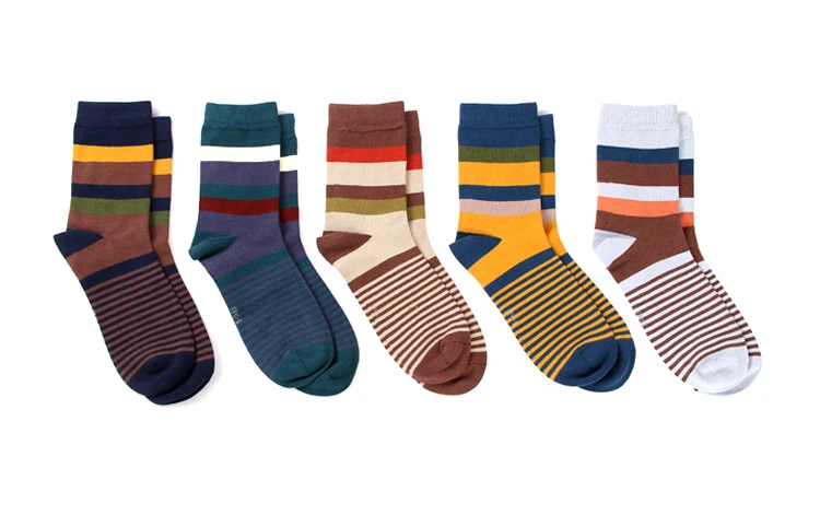 5 пара/лот, мужские носки из чесаного хлопка, осенние и зимние Компрессионные носки, Модные цветные носки с квадратным рисунком, мужские носки, размер 39-45
