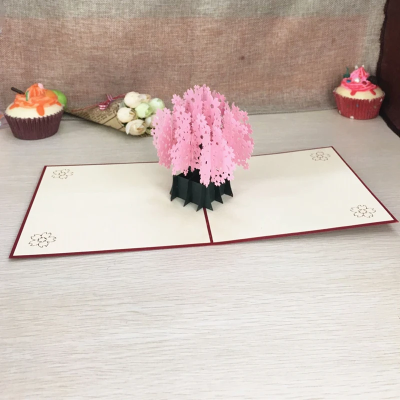 1pcs Laser Cut Kirigami 3D Pop UP Greeting & Gift Cards Gorgeous Cherry Blossoms Handmade Creative Thank You Cards Teachers' Day (5)