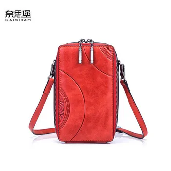 

NAISIBAO New Genuine Leather handbags Cowhide women leather bag Fashion embossing real leather women shoulder phone bag