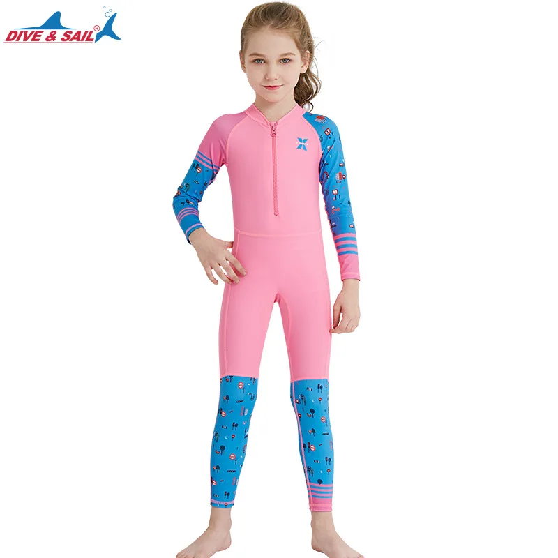 

DIVE&SAIL Kids One Piece Wetsuits Long Sleeve Lycra Swimming Snorkeling Diving Swimsuit Boys Girls Children Surfing Rash Guards