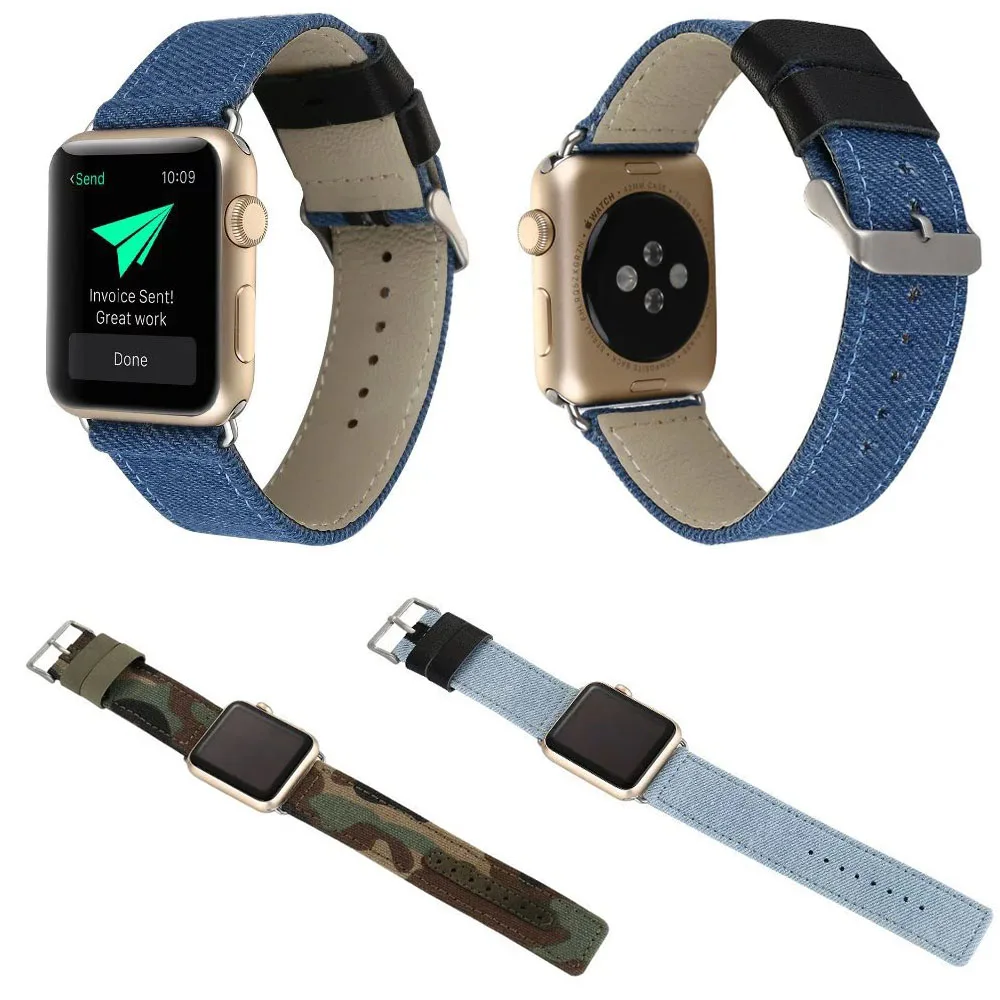 

Canvas Fabric Genuine Leather Wrist Strap for Apple Watch Series 1/2/3 Band 42mm 38mm Bracelet for iWatch Denim Watch Band