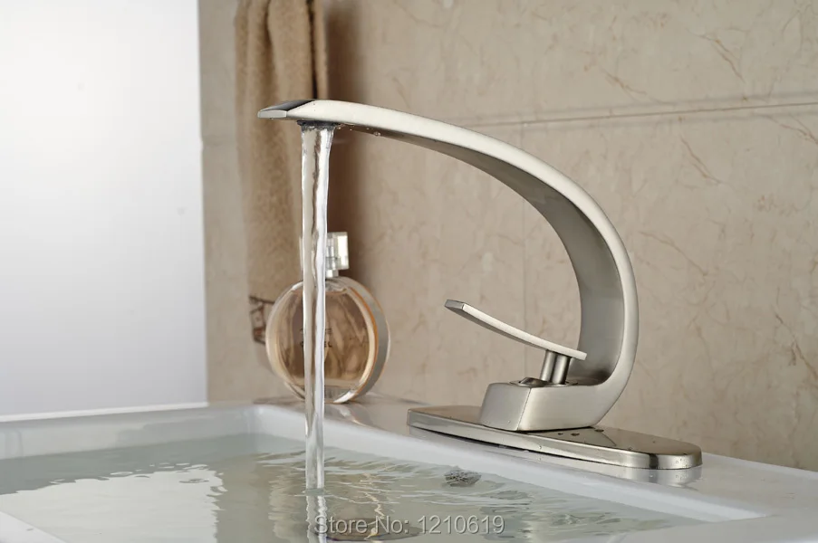 Newly W/ Deck Cover Plate Bathroom Basin Faucet Fashion Nickel Brushed Sink Mixer Tap Single Handle Single Hole