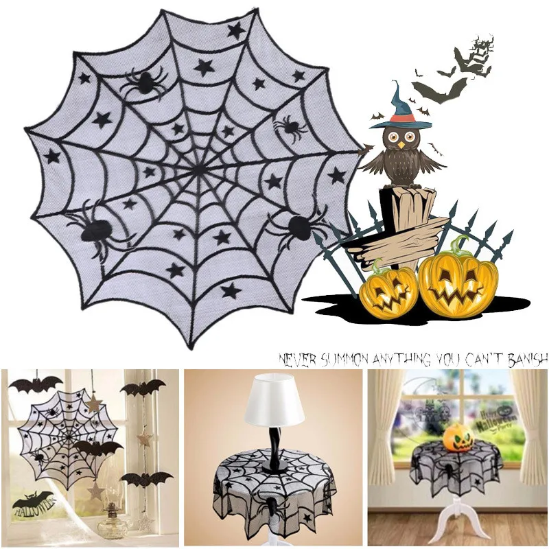 Us 4 39 12 Off Halloween Party Decoration Spiderweb Gothic Spider Web Round Black Lace Table Cloth Covers For Halloween Decoration Home Decor In