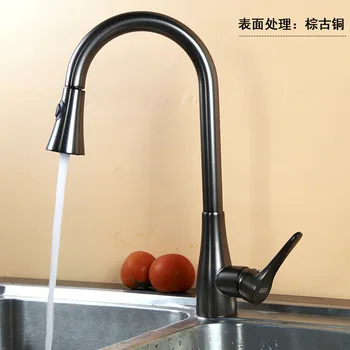 

European Antique Kitchen Faucets Black Pull Out Spray Basin Faucet Swivel Single Handle Brass Polished Sink Mixer Hot Cold Water