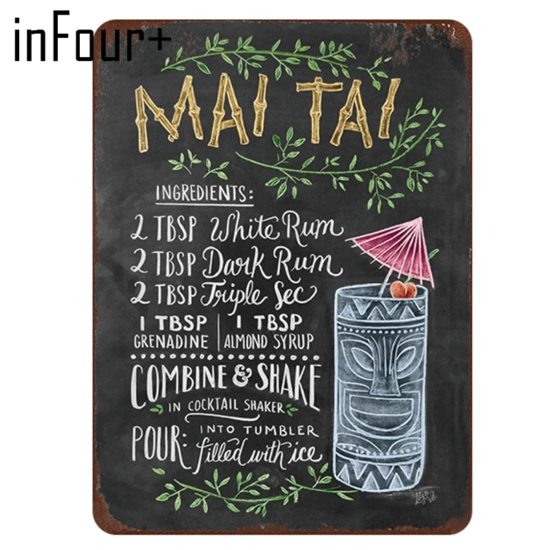 Mai Tai коктейльный рецепт Ретро винтажная металлическая жестяная вывеска для бара