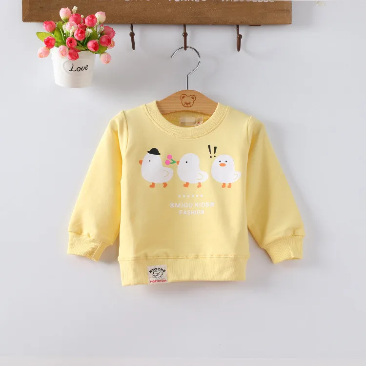 Хлопковые футболки для маленьких девочек; сезон осень-весна; зимняя футболка с длинными рукавами; детская одежда; G031 - Цвет: chickyellow