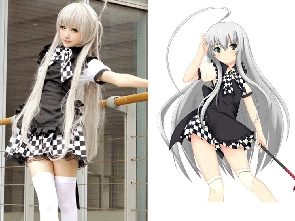 Костюм горничной из аниме Haiyore! Черно белая юбка Nyaruko san платье в сетку костюмы для