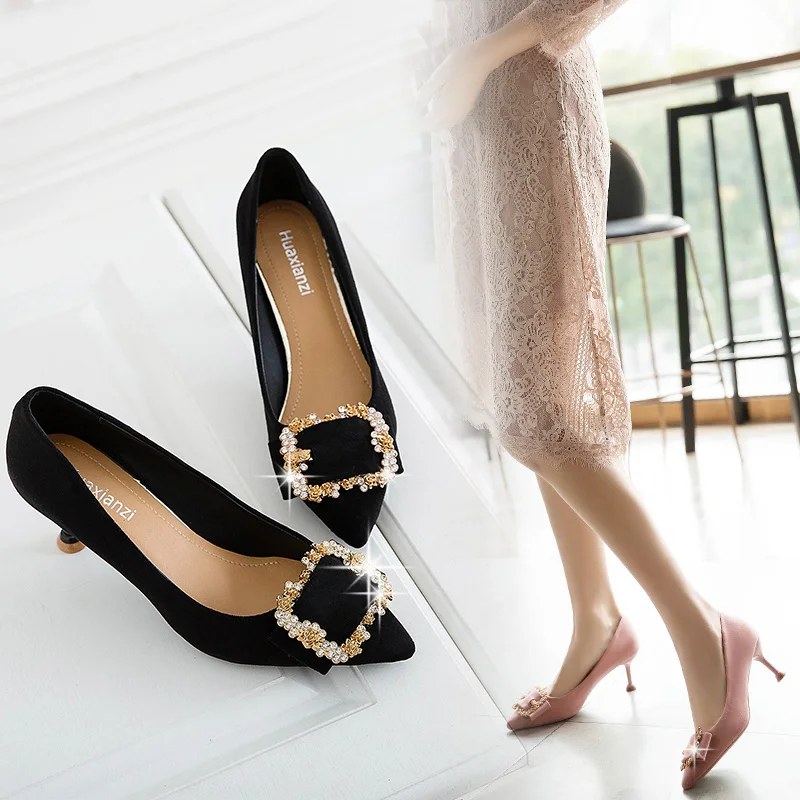 

Shoes Woman Bridal Wedding Shoes crystal buckle Rhinestone Shallow Woman Pumps Stiletto party dress High Heels