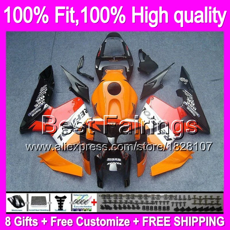 

FairingInjection Repsol orange For HONDA CBR600RR 05-06 F5 25B25 CBR600 RR CBR 600RR Orange blk 600 RR 05 06 2005 2006 +decal