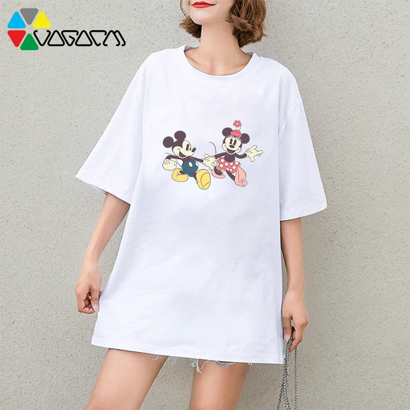 

Women's Short Sleeve Minnie Mickey Mouse Print T-shirts Summer Casual Loose Harajuku Breathable Cotton Tee Plus Size T Shirt