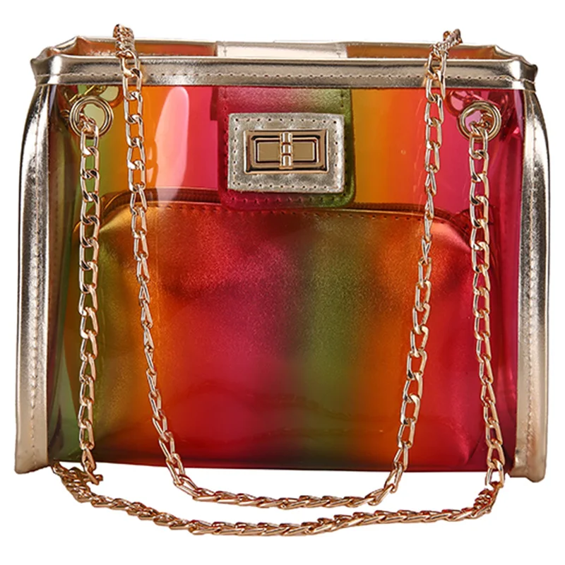 

New Transparent Wallet 2 In 1 Handbag Transparent Bag Handbag Gold Chain Pvc Shoulder Bag As shown
