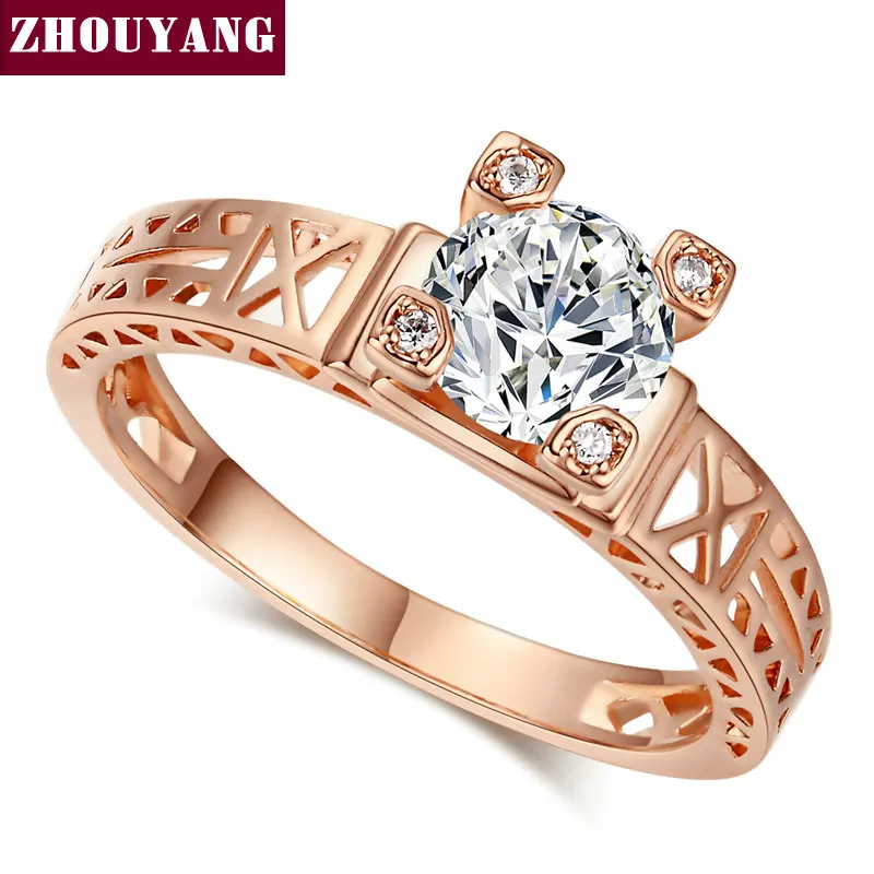 

Top Quality ZYR139 Effie Tower Elegant Real Rose Gold Color Wedding Cubic Zirconia Ring Full Sizes